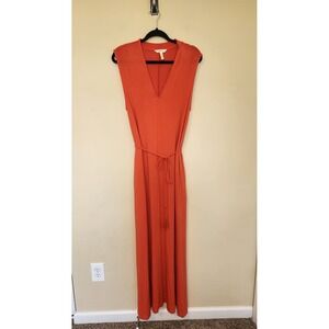 Matilda Jane Womens Orange V-Neck Sleeveless Maxi Dress Tassel Belt Large
